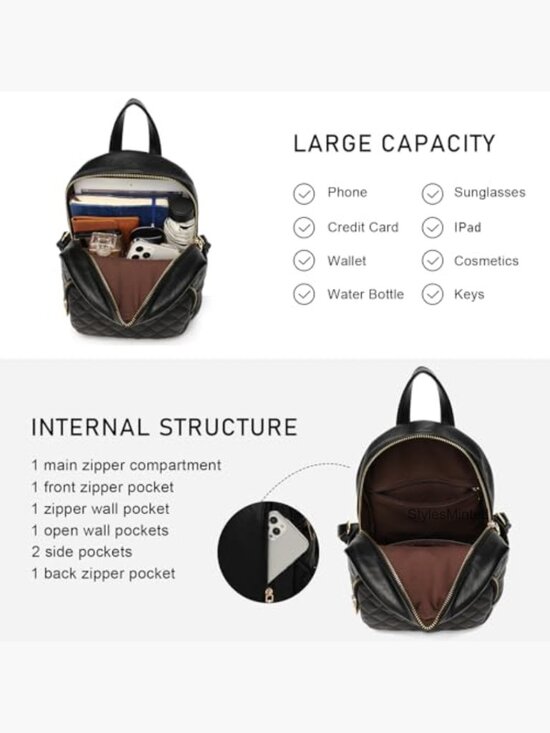 Quilted Small Backpack PU Leather Daypack Purse Women Fashion